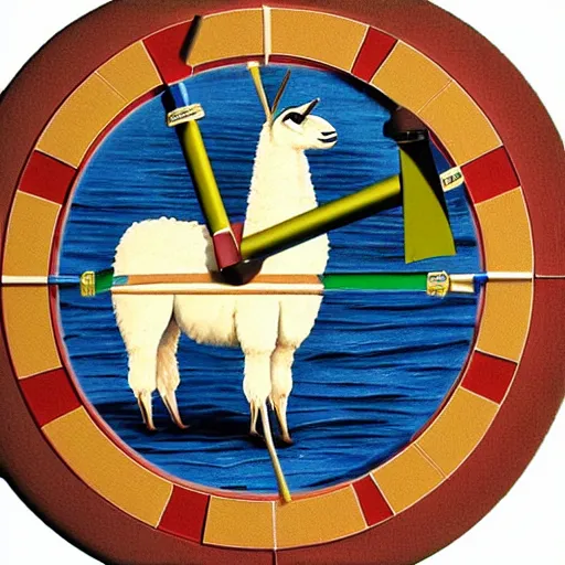 Prompt: a llama spitting at a dart board in the middle of the ocean