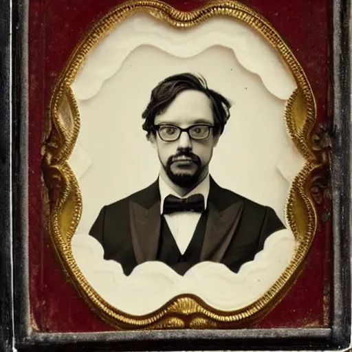 Prompt: ambrotype portrait of sam hyde wearing a suit, very detailed, very intricate,