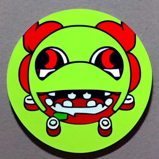 Prompt: symmetrical die cut sticker, yoshi from yoshi's island