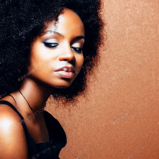 Prompt: young beautiful Afro dark skin woman with curly hair