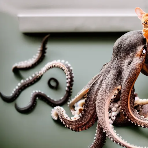 Image similar to an octopus and a cat sitting together, professional photography