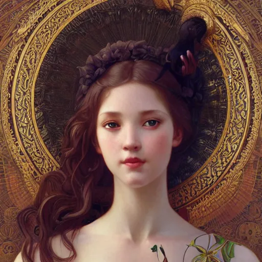 Image similar to portrait of spring goddess, intricate, elegant, highly detailed, digital painting, artstation, concept art, smooth, sharp focus, illustration, art by artgerm and greg rutkowski and stephanie law and alphonse mucha and william - adolphe bouguereau