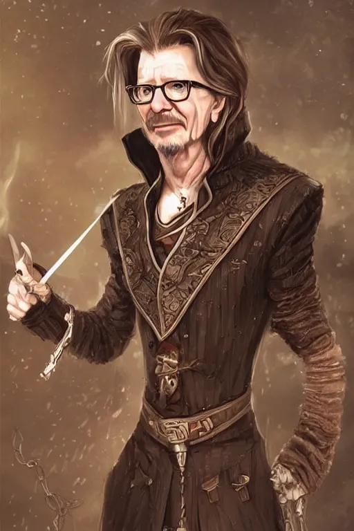 Prompt: gary oldman portrait as a dnd character fantasy art.