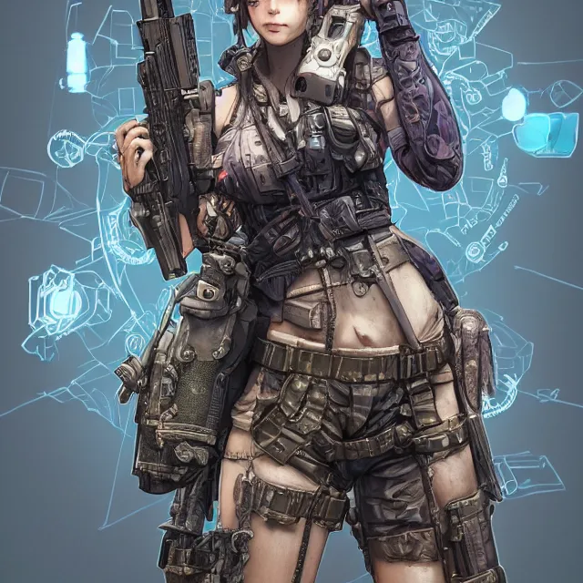 Image similar to the portrait of lawful neutral female cyberpunk marine sniper as absurdly beautiful, gorgeous, elegant, young gravure idol, an ultrafine hyperdetailed illustration by kim jung gi, irakli nadar, intricate linework, bright colors, octopath traveler, final fantasy, unreal engine 5 highly rendered, global illumination, radiant light, detailed and intricate environment