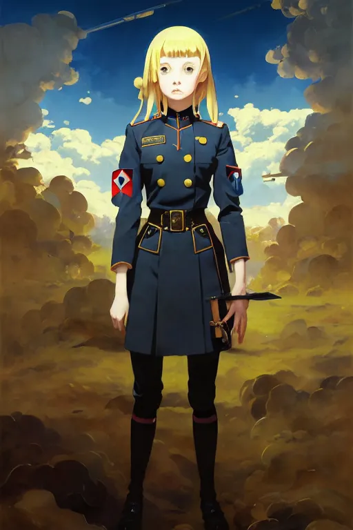 Image similar to baroque oil painting of key visual concept art, portrait of stern anime girl blonde hair blue eyes wearing military nazi ss uniform, brutalist, dark fantasy, rule of thirds golden ratio, fake detail, trending pixiv fanbox, acrylic palette knife, style of makoto shinkai studio ghibli genshin impact jamie wyeth james gilleard greg rutkowski