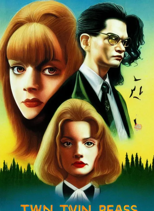 Image similar to twin peaks movie poster art by yumihiko amano