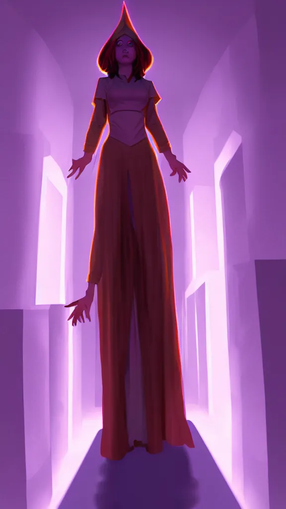 Image similar to wizard girl, standing in crypts casting a spell, 3 point perspective, volumetric lighting, in the style of Artgerm