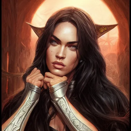 Image similar to megan fox, d & d, fantasy, portrait, highly detailed, digital painting, trending on artstation, concept art, sharp focus, illustration, art by artgerm and greg rutkowski and magali villeneuve