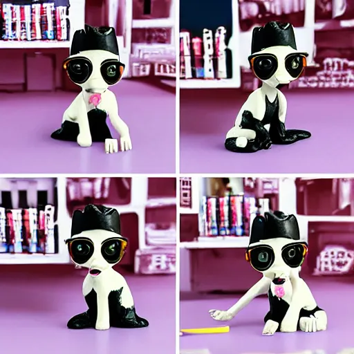 Image similar to audrey hepburn cos play professional dog walker ( 5 small dogs ), stop motion vinyl action figure, plastic, toy, butcher billy style