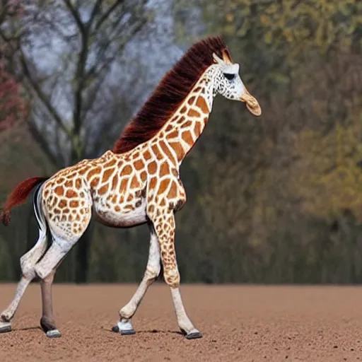 Prompt: a creature that's half horse, half giraffe