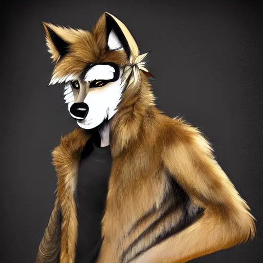 Image similar to award winning beautiful portrait commission of a male furry anthro wolf fursona with a bushy tail and a leather jacket, cute, beautiful, attractive, detailed,