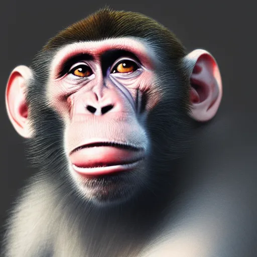 Prompt: monkey, realistic portrait, highly detailed, digital painting, artstation, concept art, smooth, sharp focus, illustration, cinematic lighting