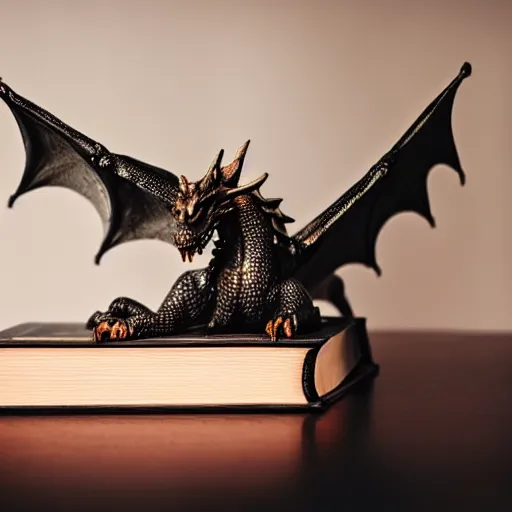 Prompt: a dragon reading book on top of a book stack