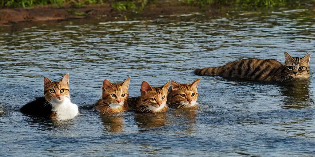 Prompt: cats swimming in a lake in colombo sri lanka city, by Shinkai, Makoto