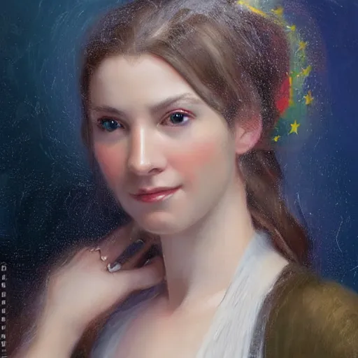 Image similar to portrait of a european woman ( 3 5 ) from the european union ( eu ) in 2 0 2 1, an oil painting by ross tran and thomas kincade