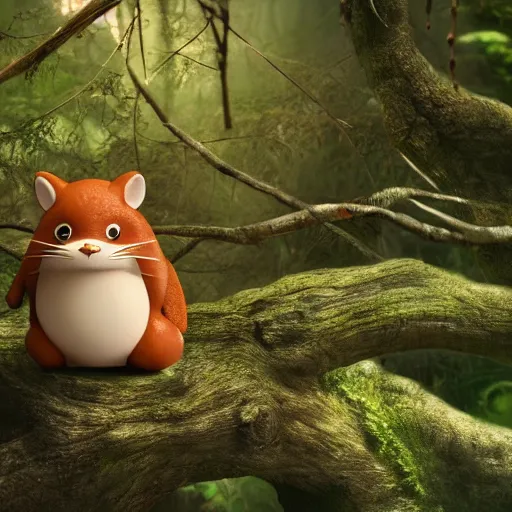 Image similar to small cute creature in the forest made by studio ghibli, spirit, night, high details, high quality, 8 k, smooth,