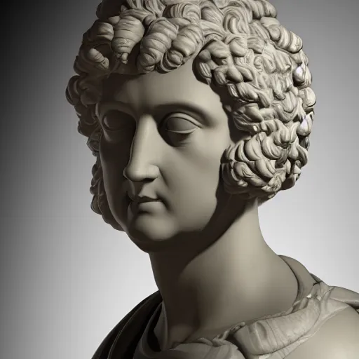 Image similar to a 3 d neon circle on a renaissance statue head, black background, ray tracing, 8 k resolution, sharp focus, hyper detailed, hyper realistic