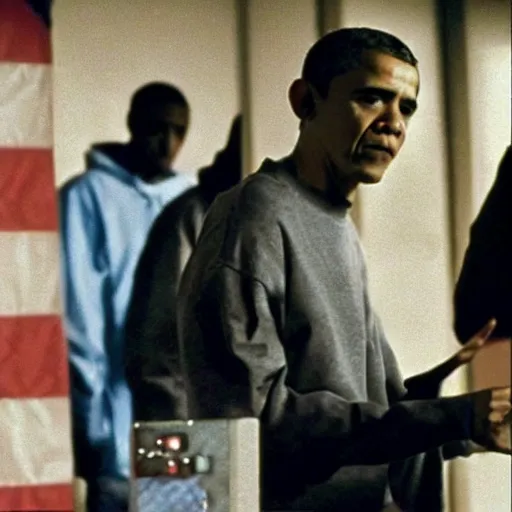 Image similar to 8 mile movie still of barack obama rapping