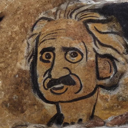 Prompt: paleolithic painting of einstein on a cave wall in altamira