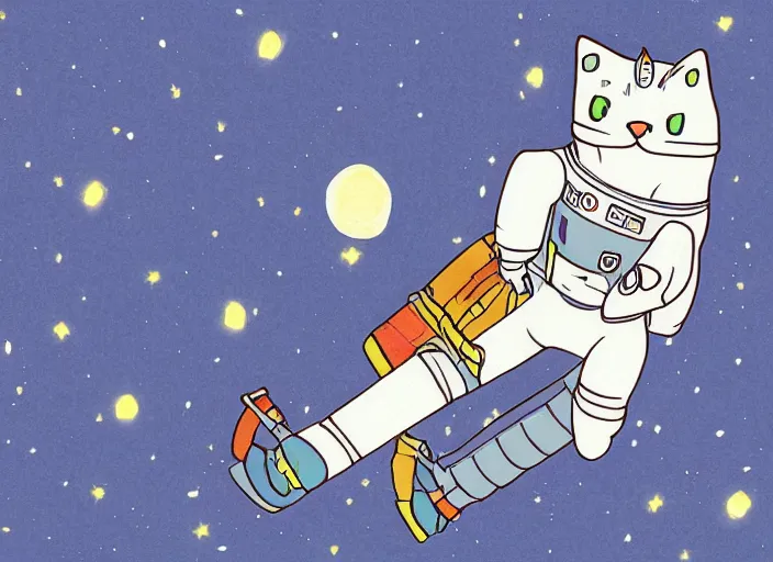 Prompt: illustration of a cat astronaut, stuido ghibli,