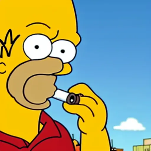 Image similar to homer from the simpsons looking depressed and smoking a cigarette