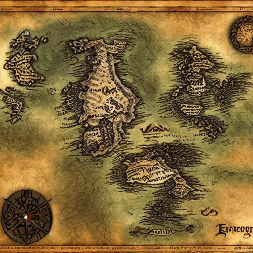 Image similar to middle earth style world map, medieval map, 8 k,