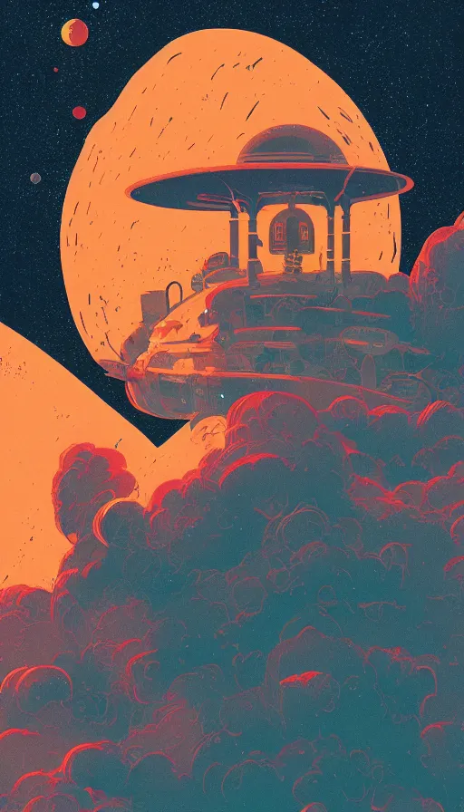 Image similar to witch planet house space, sharp focus, james gilleard, moebius, print, risograph, cinematic, game art