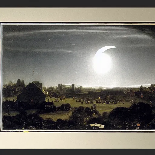 Prompt: dark solar eclipse, above a village, highly detailed, studio 4 k quality, by arnold bocklin