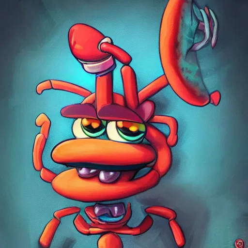 Image similar to portrait of mr krabs at the krusty krab, anthropomorphic crab, stalk eyes, art by chengwei pan, art by viktoria gavrilenko, detailed, intricate, trending on artstation