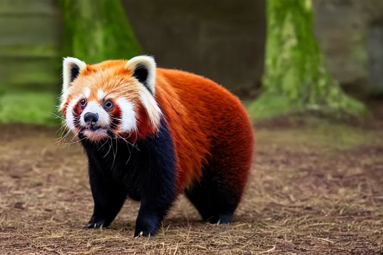 Image similar to a pig red panda!!! hybrid! hyper realistic!! realistic lighting!! wildlife photographer of the year!!! bold natural colors, national geographic, hd, wide angle, 8 k