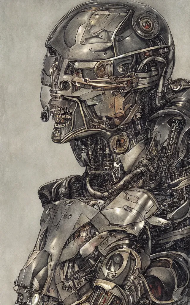 Image similar to futurist cyborg knight, perfect future, award winning art by santiago caruso