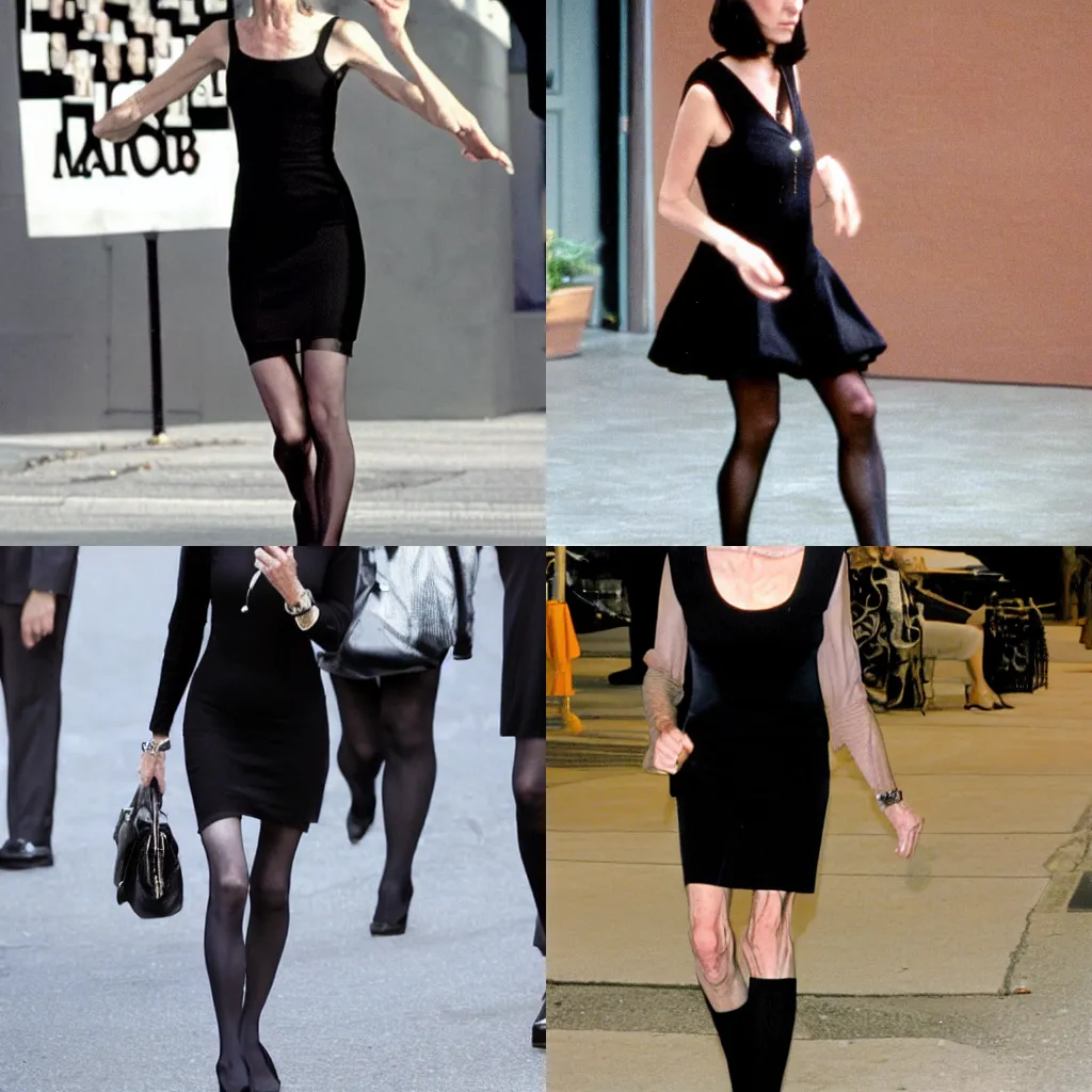Prompt: richard belzer wearing a mini black dress with stockings and high heels