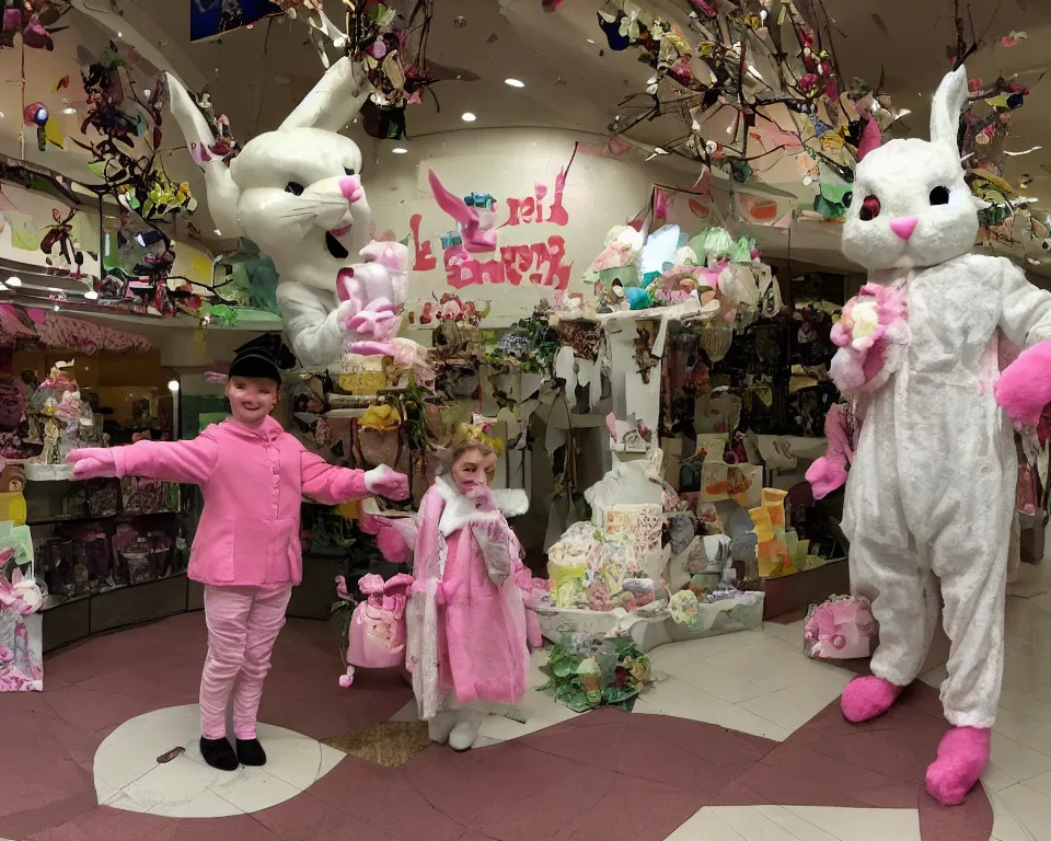 Image similar to the Easter Bunny at a very old mall, horror