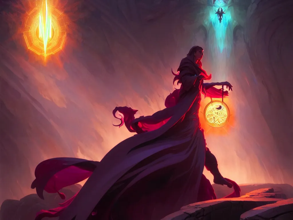 Prompt: concept art of a scene with a stylish sorcerer banishing the darkness and its evil servants with a rainbow spell, up close, d & d, rpg, trending on artstation, award winning painting, cgi, art by greg rutkowski and alphonse mucha and anton fadeev and john howe