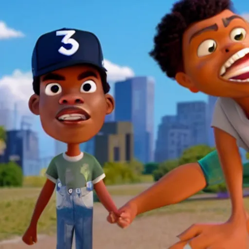 Image similar to a tv still of Chance The Rapper starring in a 2006 Pixar Animated movie