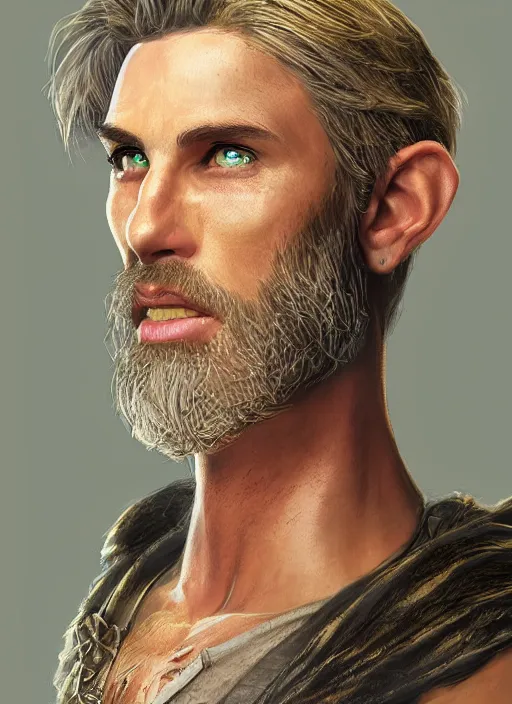 Prompt: number 2 haircut and stubble adc, dndbeyond, bright, colourful, realistic, dnd character portrait, full body, pathfinder, pinterest, art by ralph horsley, dnd, rpg, lotr game design fanart by concept art, behance hd, artstation, deviantart, global illumination radiating a glowing aura global illumination ray tracing hdr render in unreal engine 5