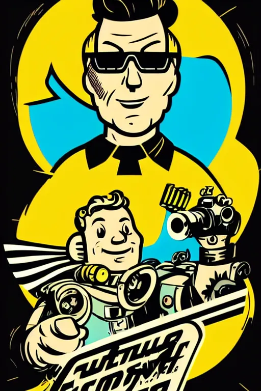 Image similar to fallout 7 6 retro futurist illustration art by butcher billy, sticker, colorful, illustration, highly detailed, simple, smooth and clean vector curves, no jagged lines, vector art, smooth andy warhol style