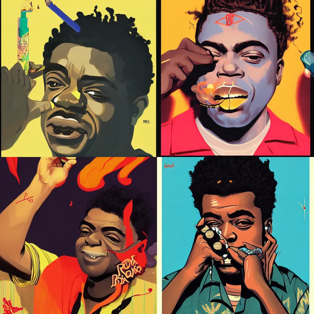 Prompt: Kodak Black smoking a weed blunt by Sachin Teng + Karol Bak + Rolf Armstrong