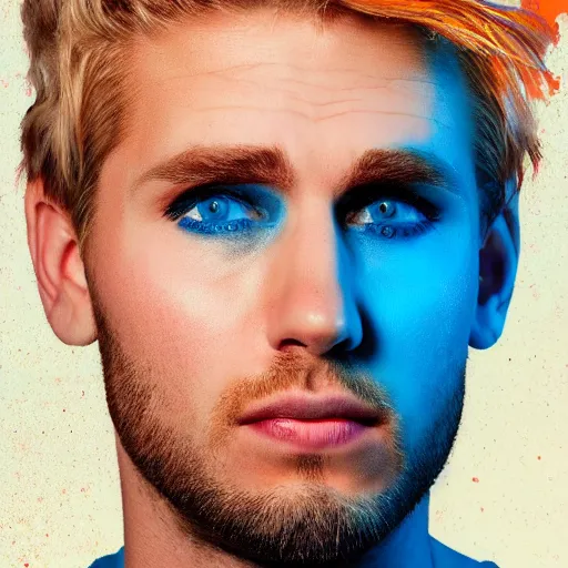 Prompt: 3 0 year old man portrait, blonde hair, blue eyes, pop art style