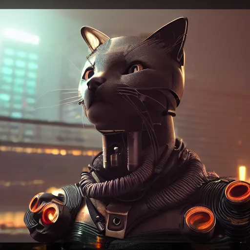 Image similar to cyberpunk style robotic cat, high detail, digital art, concept art,octane render,unreal render 4k