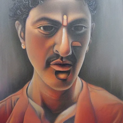 Image similar to highly detailed oil on canvas, Jahar Dasgupta style Jahar Dasgupta form, The ego separates