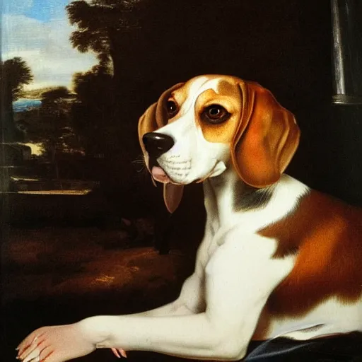 Prompt: a beautiful beagle dog painting by Diego Rodríguez de Silva y Velázquez, 8k