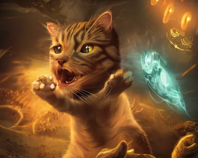 Prompt: an epic action concept masterpiece of crazed and desperate cat, inspired by sd ai, digital art, horrific cinematic lighting, 4 k