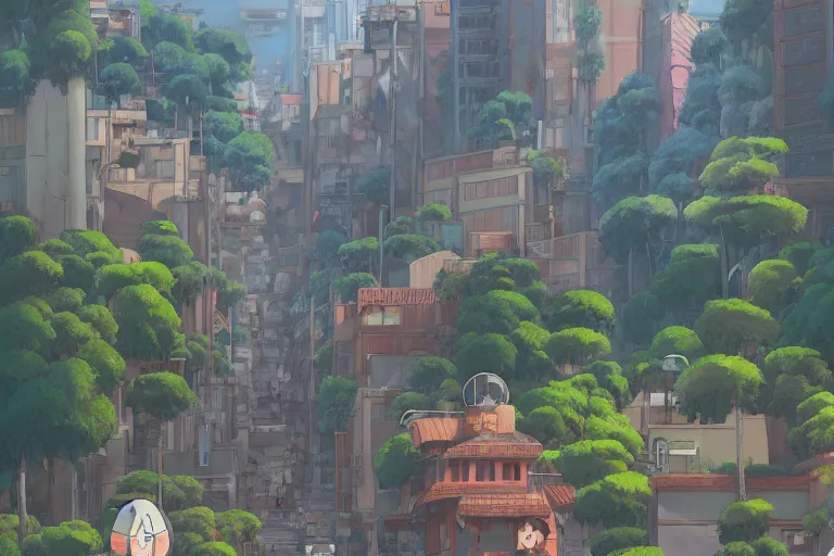 Prompt: los angeles. 4 k digital paint by studio ghibli hayao miyazaki. very sharp and detailed. trending on artstation and behance.