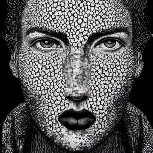 Prompt: a portrait a very ordinary person, by Dan Hillier, detailed, monochromatic, high contrast, portrait, anatomically correct, beautiful perfect face, sharp focus, Highly Detailed