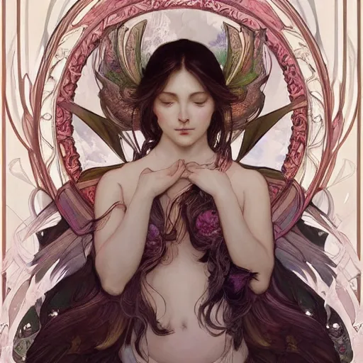 Image similar to a beautiful painting of a beautiful angel by ross tran!! and alphonse mucha and greg rutkowski! and gustav dore! and artgerm!!, in style of digital art illustration. symmetry. highly detailed face. fantasy, smooth, hyper detailed, sharp focus, soft light. trending on artstation. 4 k