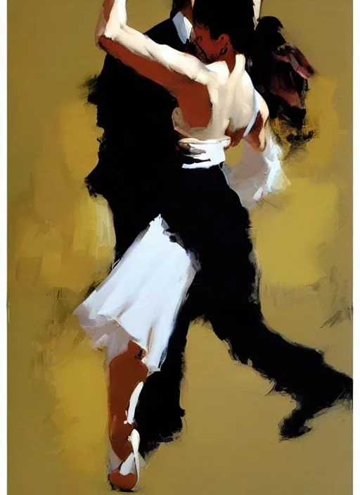 Image similar to tango dancerin in white dress, painting by phil hale, fransico goya,'action lines '!!!, graphic style, visible brushstrokes, motion blur, blurry, visible paint texture, crisp hd image