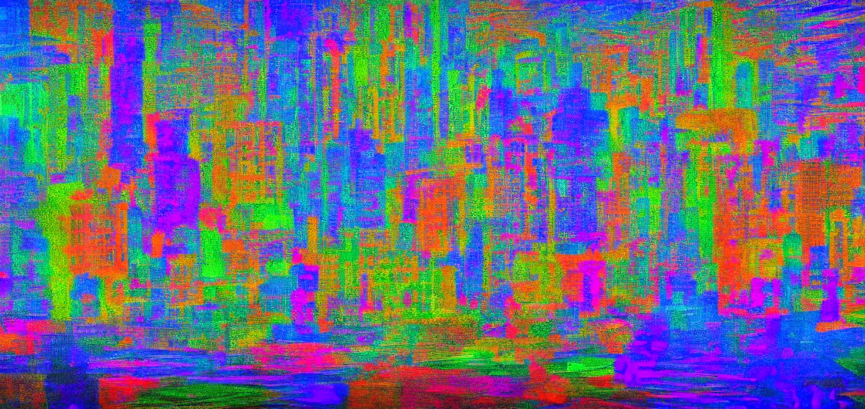 Image similar to a psychedelic city in the style of claude monet, digital art.