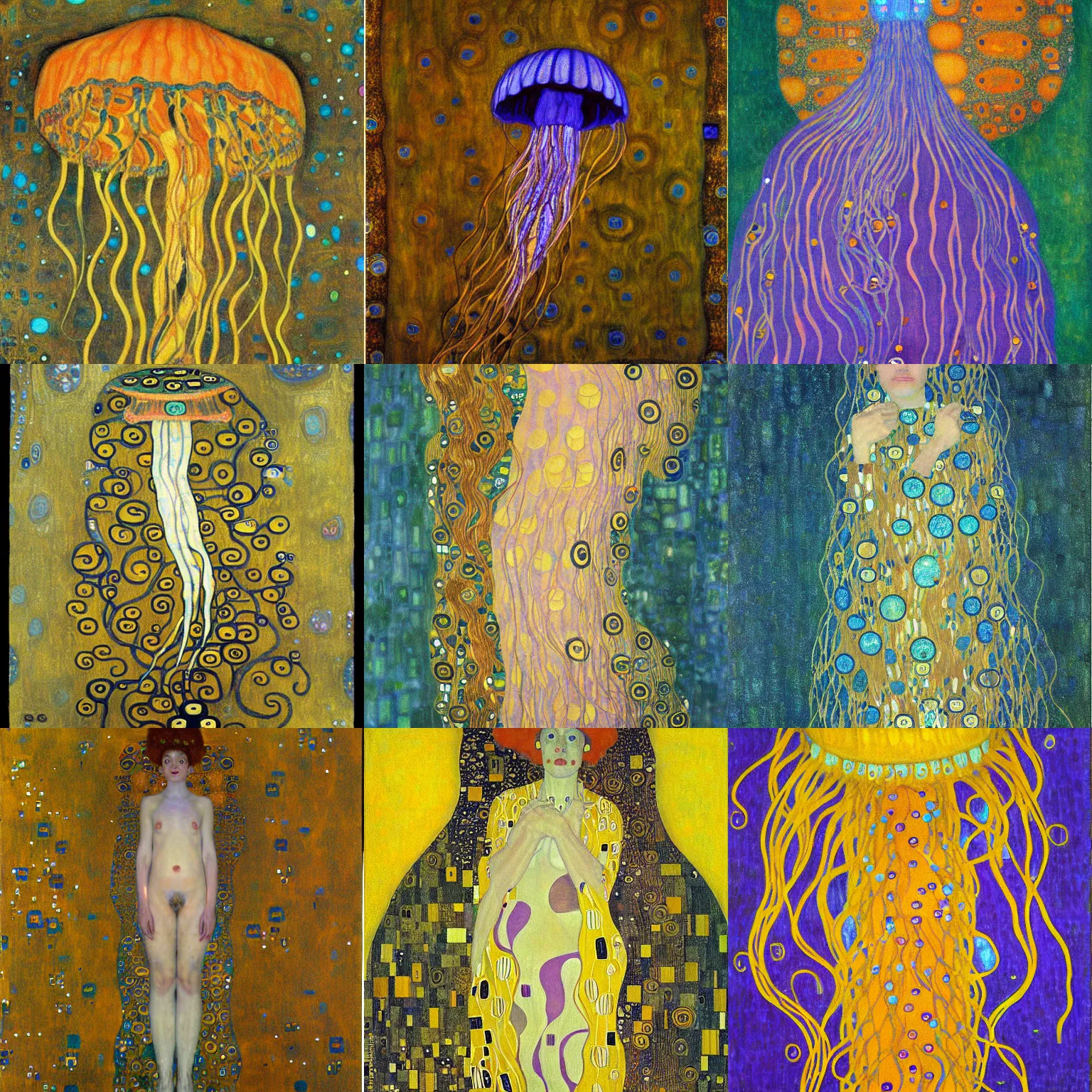 Prompt: a portrait of a jellyfish by gustav klimt