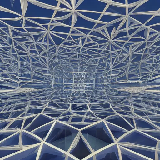 Prompt: fractal geometric pavilion architecture in style of parametric flow generative design, artstation, unreal engine.